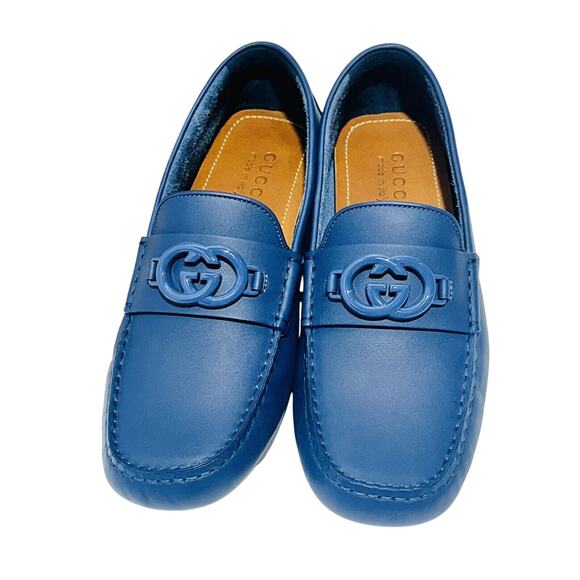 Gucci GG Interlocking Men\'s Loafer Blue Driver moccasins Shoes G 8.5/US 9 NIB main image 5